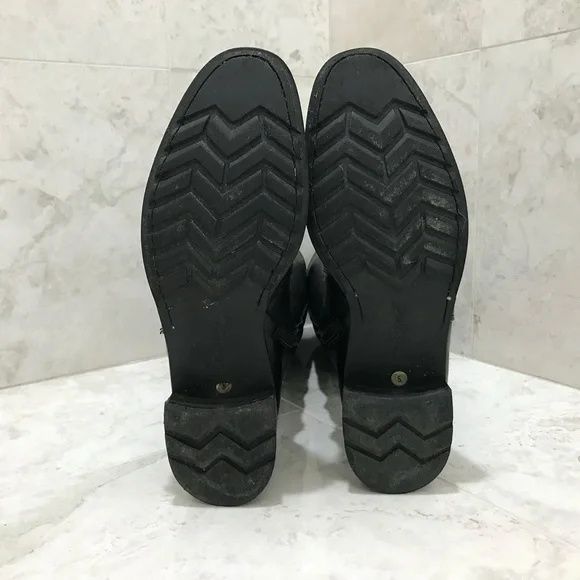 PAUL GREEN {5} Black Leather Boots Knee-High Buckles Stacked Heel - Picture 6 of 7